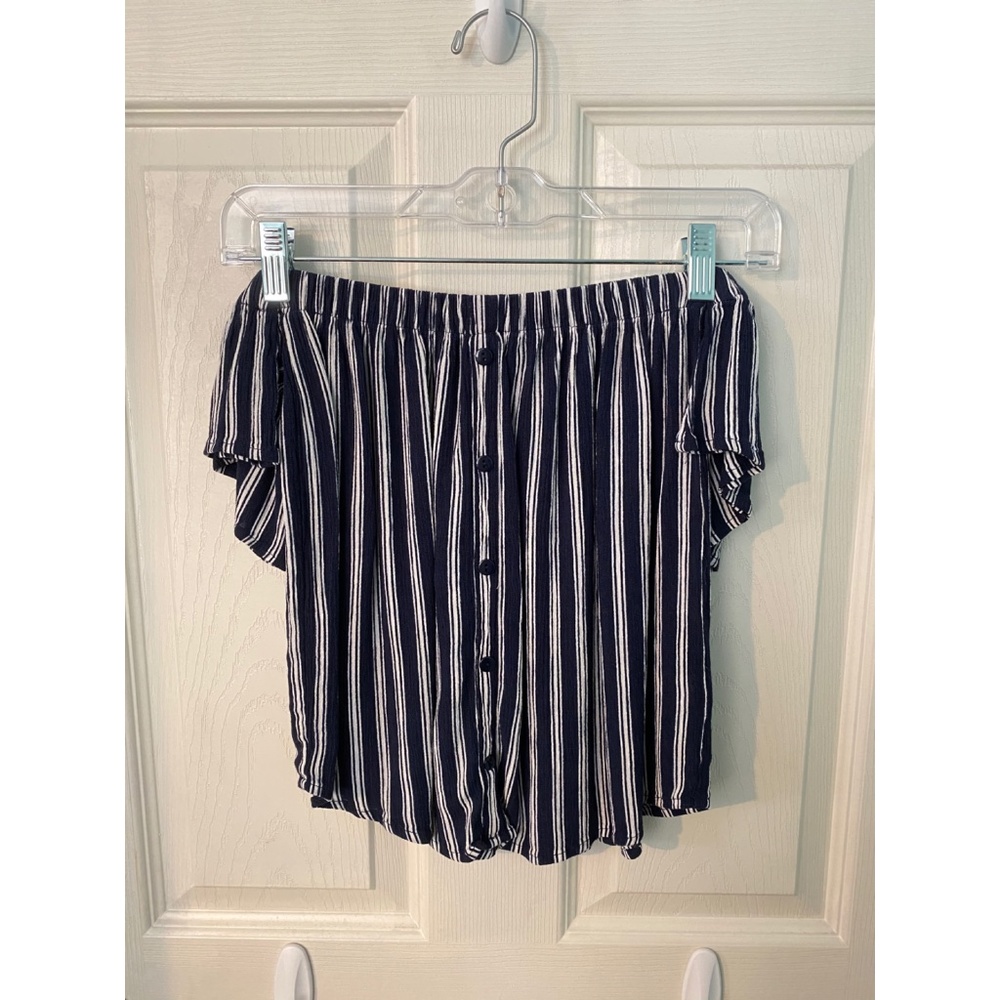 Off the Shoulder Navy blue and White Top